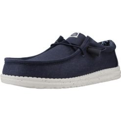 HeyDude Męskie Mokasyny Wally Stretch Canvas. Niebieskie mokasyny Hey dude, bez wzorów, z materiału, bez obcasa, bez zapięcia. Za 259.00 zł.