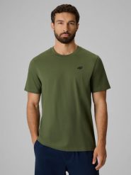 4F T-shirt regular gładki męski - oliwkowy M. Brązowe t-shirty 4F, m, bez wzorów, z bawełny, bez kołnierzyka, bez ramiączek. Za 49.99 zł.