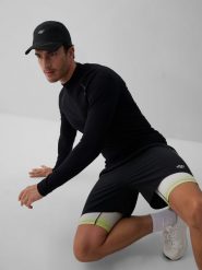 4F Longsleeve do biegania ze strukturalnej dzianiny męski - czarny S/M. Czarne bluzki z długim rękawem 4F, l, bez wzorów, z dzianiny, bez kołnierzyka, bez ramiączek. Za 149.99 zł.