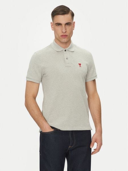 AMI Paris Polo BFUPL001.760 Szary Regular Fit. Szare koszulki polo AMI PARIS, m, bez wzorów, z bawełny, bez kołnierzyka, bez ramiączek. Za 679.99 zł.