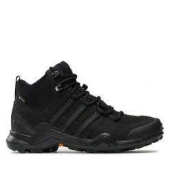 Trekkingi adidas. Czarne botki sznurowane Adidas, bez wzorów, z gore-texu, bez obcasa, bez zapięcia. Za 579.99 zł.
