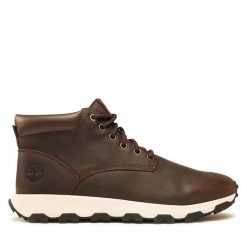 Trzewiki Timberland. Brązowe botki sznurowane Timberland, bez wzorów, bez obcasa, bez zapięcia. Za 749.99 zł.