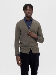 Selected Homme Kardigan Berg 16090146 Zielony Regular Fit. Zielone swetry rozpinane Selected Homme, m, bez wzorów, z bawełny, bez kołnierzyka, bez ramiączek. Za 289.99 zł.