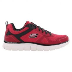 Buty do chodzenia męskie Skechers Track. Czerwone buty sportowe casual Skechers, bez wzorów, z materiału, bez zapięcia. Za 275.00 zł.