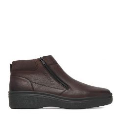 Botki Rieker. Brązowe botki sznurowane Rieker, bez wzorów, bez obcasa, bez zapięcia. Za 429.99 zł.