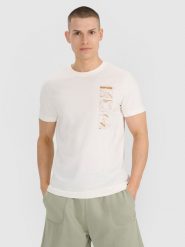 4F T-shirt regular z nadrukiem męski - biały S. Białe t-shirty 4F, m, bez wzorów, z bawełny, bez kołnierzyka, bez ramiączek. Za 49.99 zł.