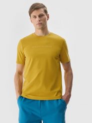 4F T-shirt z nadrukiem męski - żółty L. Żółte t-shirty 4F, l, bez wzorów, z bawełny, bez kołnierzyka, bez ramiączek. W wyprzedaży za 29.99 zł.