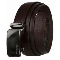 Skórzany pasek męski w ciemnobrązowym kolorze z automatyczną klamrą Peterson PTN A010-D.BROWN. Brązowe paski Peterson, bez wzorów, ze skóry, eleganckie. Za 99.99 zł.