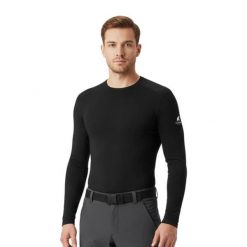 Męska koszulka z długim rękawem z wełny merynosów - Finn 140. Czarne bluzy FJORK MERINO, na zimę, m, bez wzorów, z elastanu, bez kaptura. Za 439.00 zł.