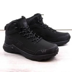 Wodoodporne buty trekkingowe męskie czarne VanHorn SN34061. Czarne trekkingi Vanhorn, bez wzorów, z polaru, bez zapięcia. Za 143.99 zł.