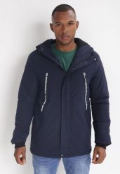 Granatowa Kurtka Parka Thaelosyne. Niebieskie kurtki Born2be, na jesień, m, bez wzorów, bez kaptura. Za 79.99 zł.