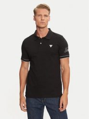 Guess Polo M4BP60 K7O64 Czarny Slim Fit. Czarne koszulki polo Guess, l, z aplikacjami, z bawełny, bez kołnierzyka, bez ramiączek. Za 159.99 zł.