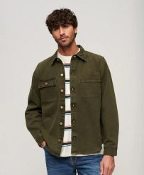 Superdry Surplus Canvas Overshirt — męska koszula z płótna, olive Khaki. Zielone koszule Superdry, m, bez wzorów, z bawełny, bez kołnierzyka, bez ramiączek. Za 430.25 zł.