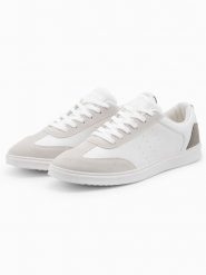 Casualowe męskie buty sneakersy OLDSCHOOL – białe V3 OM-FOCS-0104 - 45. Białe buty sportowe casual Ombre Clothing, bez wzorów, z gumy, bez zapięcia. W wyprzedaży za 79.99 zł.
