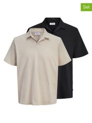 Jack & Jones Koszulki polo (2 szt.) "Devin" w kolorze beżowym i czarnym rozmiar: XXL. Brązowe koszulki polo Jack & Jones, xxl, bez wzorów, z bawełny, bez kołnierzyka, bez ramiączek. Za 118.56 zł.