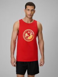 4F Koszulka bez rękawów regular z nadrukiem męska - czerwona 3XL. Czerwone bezrękawniki 4F, m, bez wzorów, z bawełny, bez kołnierzyka, bez ramiączek. Za 59.99 zł.