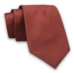 Miedziany Elegancki Klasyczny Męski Krawat -Angelo di Monti- 7 cm, Jednokolorowy, w Delikatne Prążki. Brązowe krawaty i muchy Angelo di Monti, bez wzorów, z tkaniny. Za 49.99 zł.