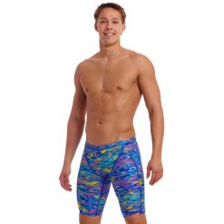 Spodenki do pływania Jammery Funky Trunks Stir Crazy. Niebieskie odzież kąpielowa Funky Trunks, m, bez wzorów, sportowe. Za 219.00 zł.
