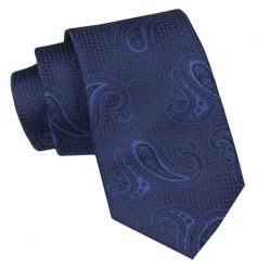 Klasyczny Męski Krawat - ALTIES - Granat, Wzór Paisley. Niebieskie krawaty i muchy Alties, bez wzorów, z tkaniny. Za 49.00 zł.