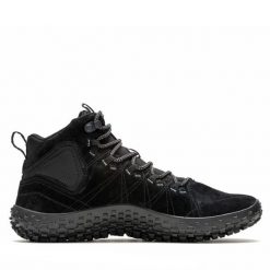 Trekkingi Merrell. Czarne botki sznurowane Merrell, bez wzorów, bez obcasa, bez zapięcia. Za 649.99 zł.