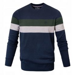 Bawełniany Sweter, Okrągły Dekolt (U-Neck) - w Duże Pasy, Męski. Swetry rozpinane Pako Jeans, l, bez wzorów, z bawełny, bez kołnierzyka, bez ramiączek. Za 179.00 zł.