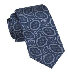 Elegancki Krawat Męski - Alties - Ciemnoniebieski, Duży Wzór. Niebieskie krawaty i muchy Alties, bez wzorów, z tkaniny. Za 49.00 zł.