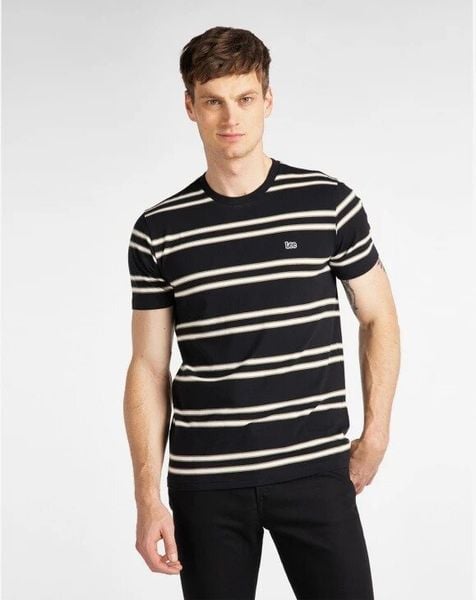 LEE BASIC STRIPE TEE MĘSKI T-SHIRT KOSZULKA W PASKI BLACK L61LEE01 112113931. Czarne t-shirty Lee, l, bez wzorów, bez kołnierzyka, bez ramiączek. Za 69.99 zł.