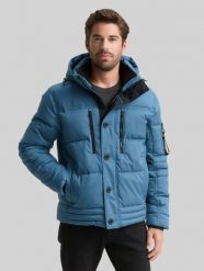 Męska Kurtka Tom Tailor Puffer Jacket With Hood Real Teal Blue 1046971 38224. Niebieskie spodnie materiałowe Tom Tailor, m, bez wzorów, z materiału. Za 329.99 zł.