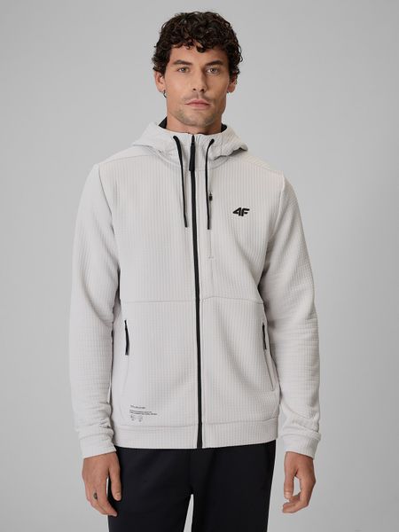 4F Bluza treningowa regular ze strukturalnej dzianiny męska - kremowa XXL. Białe bluzy z kapturem 4F, l, bez wzorów, z dzianiny, z kapturem. Za 249.99 zł.
