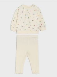 Bawełniany komplet: bluza i legginsy - kremowy. Białe bluzy bez kaptura Sinsay, l, bez wzorów, z bawełny, bez kaptura. Za 25.99 zł.