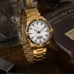 Zegarek męski bransoleta duży solidny z datownikiem złoty premium Beltimore BT03. Żółte zegarki złote. Za 149.99 zł.