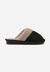 Czarne Klasyczne Kapcie Wsuwane z Futerkiem Selomir. Czarne sztyblety Born2be, bez wzorów, z futra, bez obcasa, na obcasie, bez zapięcia. Za 19.99 zł.