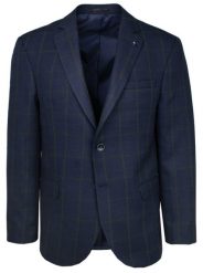 Marynarka, Granatowo-Zielona w Kratkę Casualowa, Taliowana, 2 Guziki, Dwa Rozcięcia, Slim -VICTORIO. Niebieskie garnitury Victorio, na co dzień, bez wzorów, z poliesteru, eleganckie. Za 495.00 zł.
