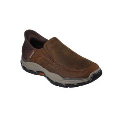 Buty sportowe Sneakersy męskie, Skechers Respected - Elgin Slip-ins. Brązowe buty sportowe casual Skechers, bez wzorów, bez zapięcia. Za 399.99 zł.