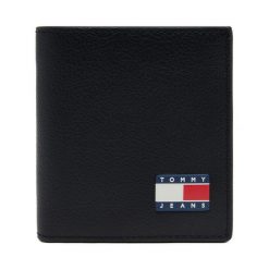 Duży Portfel Męski Tommy Jeans. Czarne portfele Tommy Jeans, bez wzorów, z jeansu. Za 179.99 zł.