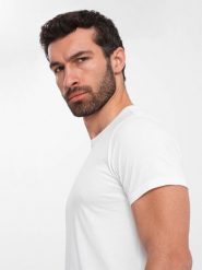 Męski klasyczny bawełniany T-shirt BASIC - biały V4 OM-TSBS-0146 - XXL. Białe t-shirty Ombre Clothing, l, bez wzorów, z bawełny, bez kołnierzyka, bez ramiączek. W wyprzedaży za 24.99 zł.