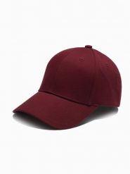 Męska jednokolorowa czapka z daszkiem bejsbolówka – bordowa V3 OM-ACCS-0105 - uniwersalny. Czerwone czapki z daszkiem Ombre Clothing, bez wzorów, z bawełny. Za 59.99 zł.