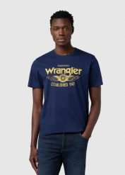 MESKA KOSZULKA WRANGLER AMERICANA TEE NAVY 112371415. Niebieskie t-shirty Wrangler, xl, bez wzorów, bez kołnierzyka, bez ramiączek. Za 79.99 zł.