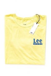 LEE HALF SLEEVE GRAPHIC RELAXED FIT MĘSKI T-SHIRT KOSZULKA LOGO YELLOW SIGN L63GFELN 112115028. Żółte t-shirty Lee, l, bez wzorów, bez kołnierzyka, bez ramiączek. Za 69.99 zł.