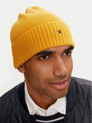 Tommy Hilfiger Czapka Flag AM0AM12796 Żółty. Żółte czapki zimowe Tommy Hilfiger, bez wzorów, z bawełny. Za 199.99 zł.