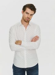 PAKO LORENTE – Koszula w kolorze białym w drobny wzór P24SF-1X-022-B-S - Pako Lorente. Białe koszule Pako Lorente, s, bez wzorów, z elastanu, bez kołnierzyka, bez ramiączek. Za 89.99 zł.