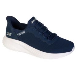 Buty sportowe Sneakersy męskie, Slip-ins: BOBS Sport Squad Chaos. Niebieskie buty sportowe casual Skechers, bez wzorów, z tkaniny, bez zapięcia. Za 448.00 zł.