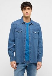 Męska Koszula Mustang Style Duver Denim Blue 1017538 5000 500. Niebieskie koszule Mustang, m, bez wzorów, z denimu, bez kołnierzyka, bez ramiączek. Za 139.99 zł.
