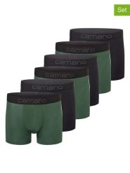 Camano Bokserki (6 par) w kolorze czarno-zielonym rozmiar: XL. Czarne bokserki camano, xl, bez wzorów. Za 126.15 zł.