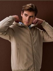 Kurtka bomberka z kapturem - beżowy. Brązowe kurtki Sinsay, l, bez wzorów, z kapturem. Za 119.99 zł.