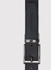 PAKO LORENTE - Dwustronny skórzany pasek męski. Czarne paski Pako Lorente, bez wzorów, ze skóry. Za 199.99 zł.