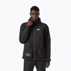 Kurtka przeciwdeszczowa męska Helly Hansen Move Hooded Rain. Czarne kurtki przeciwdeszczowe Helly Hansen, m, bez wzorów, bez kaptura. Za 848.50 zł.