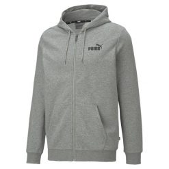 Męska rozpinana bluza z kapturem z małym logo Essentials PUMA. Czarne bluzy z kapturem Puma, m, bez wzorów, z kapturem. Za 269.99 zł.