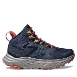 Trekkingi Hoka. Niebieskie botki sznurowane HOKA, bez wzorów, z gore-texu, bez obcasa, bez zapięcia. Za 699.99 zł.