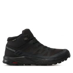 Trekkingi Salomon. Czarne botki sznurowane Salomon, bez wzorów, bez obcasa, bez zapięcia. Za 449.99 zł.